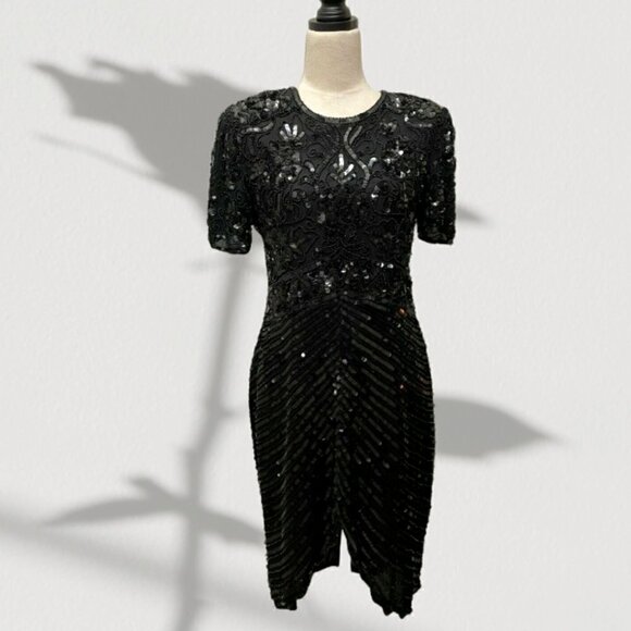 Swee Lo Dresses & Skirts - Swee Lo Black Sequined Cocktail Dress Knee Length Size S